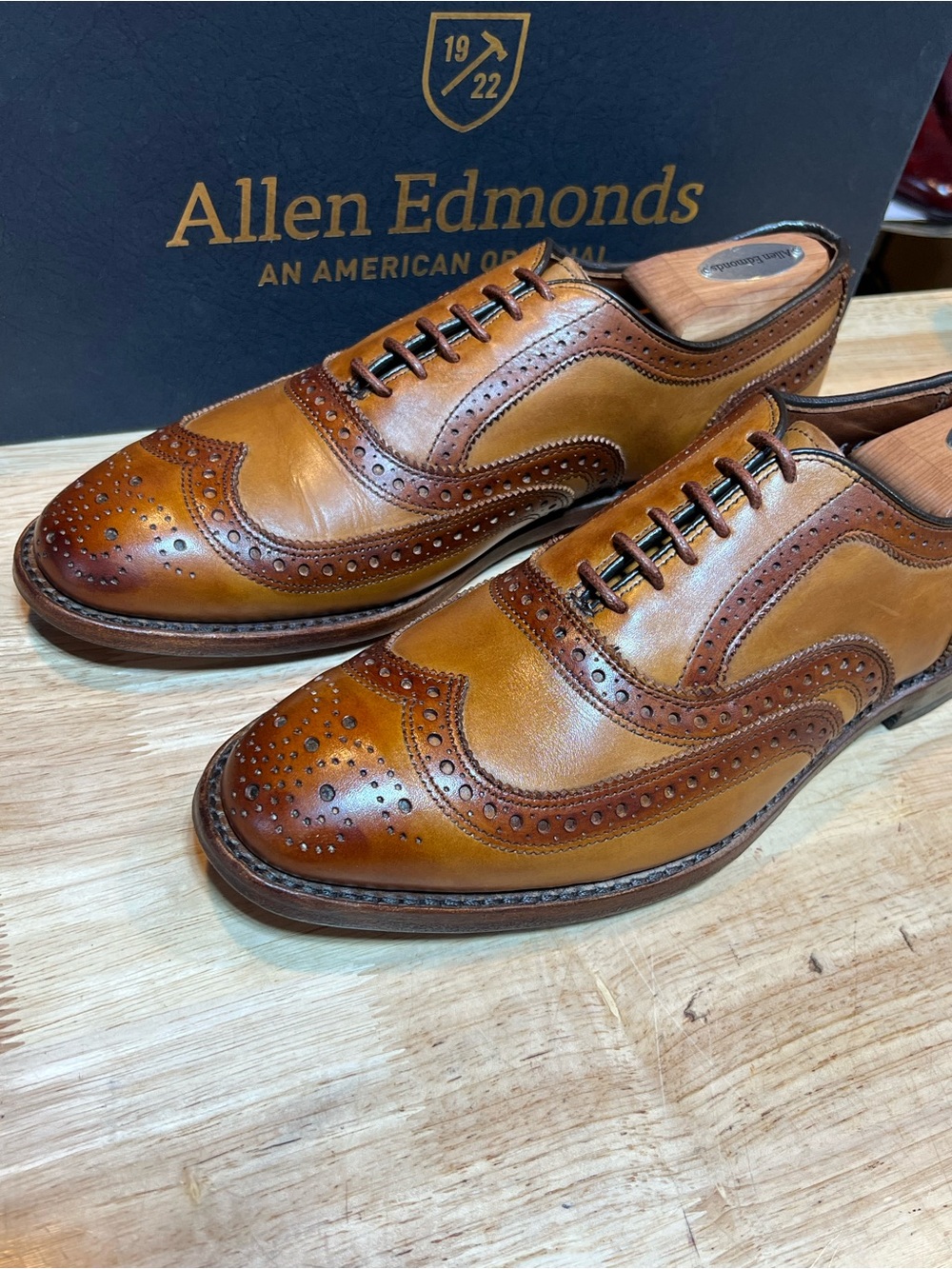 Allen Edmonds Two-Tone Brown Wingtip Oxfords - Picture 3 of 16